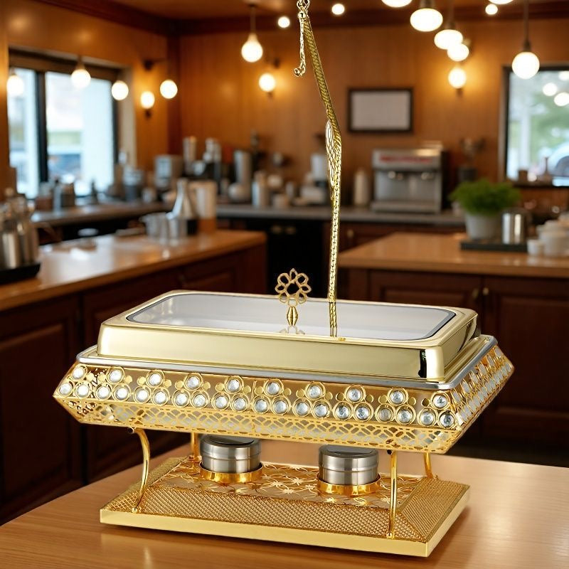 2× Stainless Steel Square Buffet Stove with Glass Display