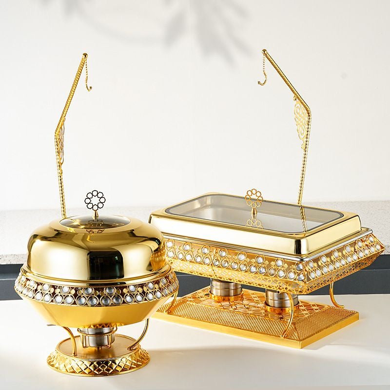 2× Stainless Steel Square Buffet Stove with Glass Display