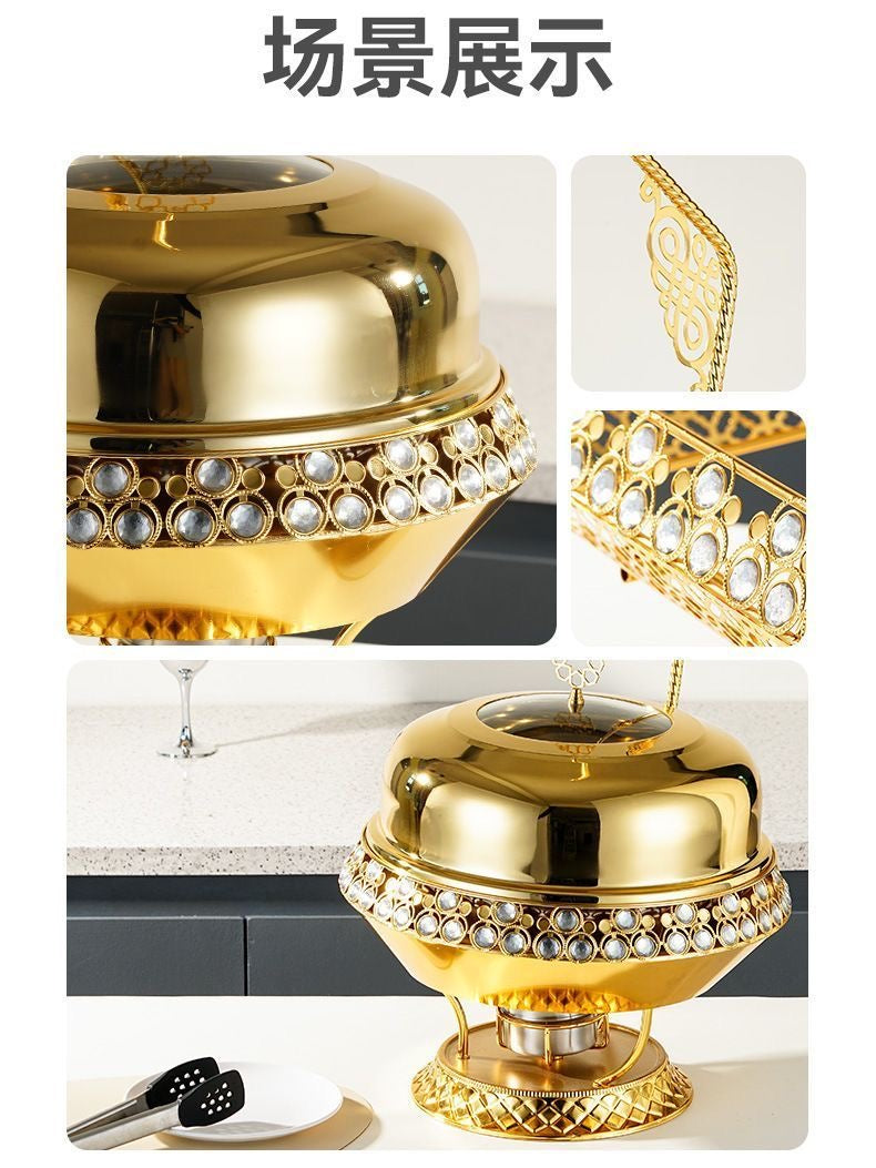 2× Stainless Steel Square Buffet Stove with Glass Display