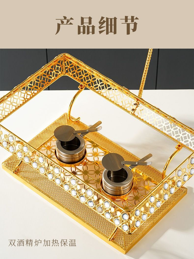 2× Stainless Steel Square Buffet Stove with Glass Display