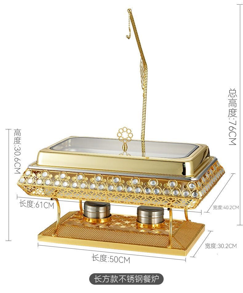 2× Stainless Steel Square Buffet Stove with Glass Display