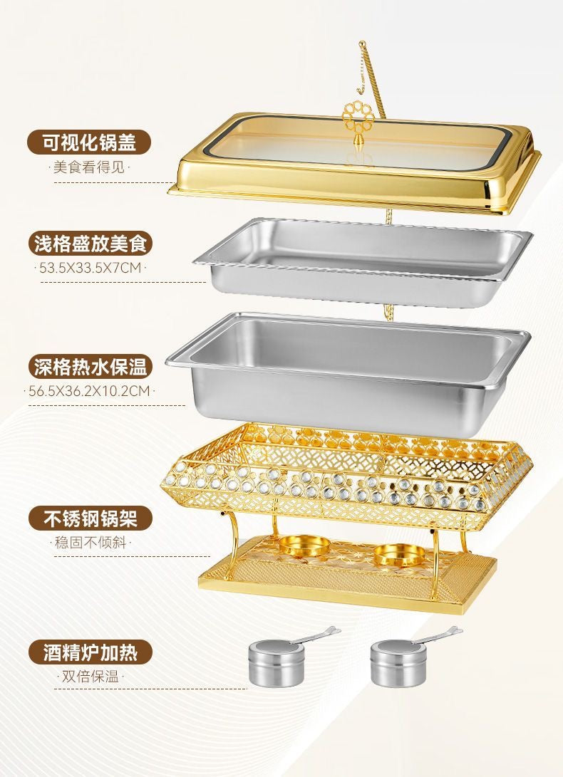 2× Stainless Steel Square Buffet Stove with Glass Display