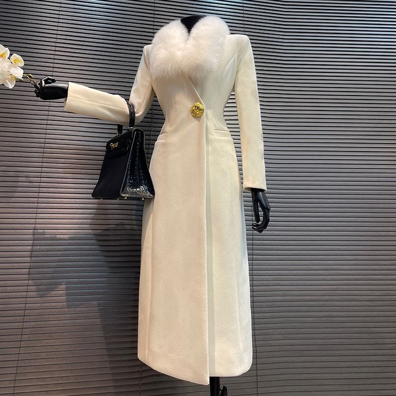 Melard Classic Black Tweed Coat with Fox Fur Collar