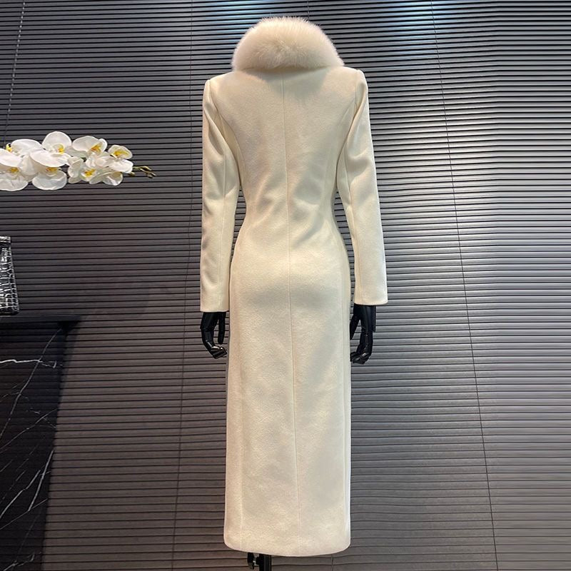 Melard Classic Black Tweed Coat with Fox Fur Collar