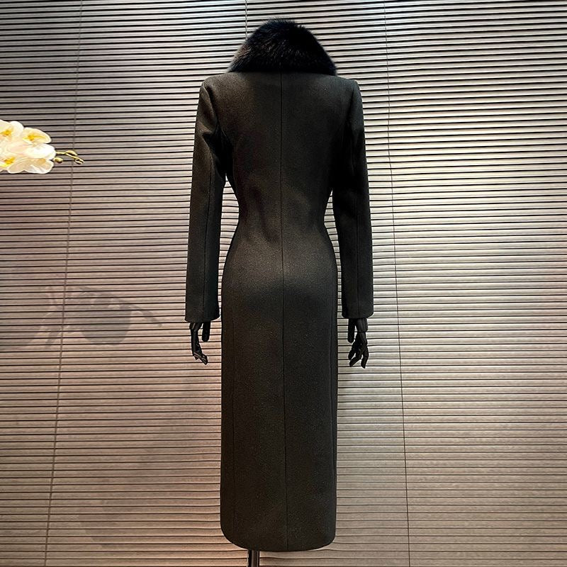 Melard Classic Black Tweed Coat with Fox Fur Collar